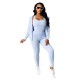 Style Zipper Closure Three Piece Hoodie Sportswear Set - Light Blue |image