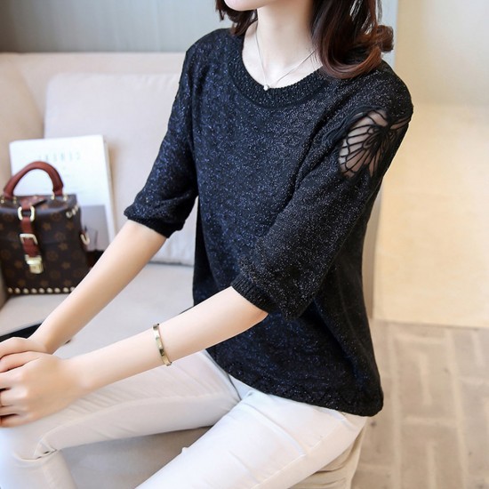Stylish Round Collar Knitted Winter Top - Black Stylish Round Collar Knitted Winter Top - Black |image