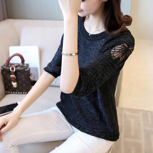 Stylish Round Collar Knitted Winter Top - Black |image