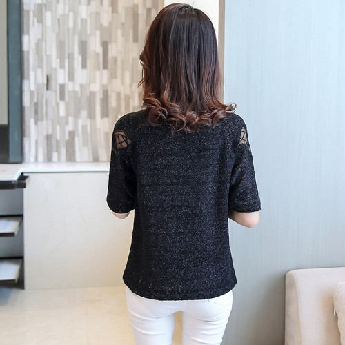 Stylish Round Collar Knitted Winter Top - Black |image