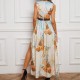 Elegant High Flair Sleeveless Floral Printed Maxi Dress |image