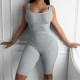 Sporty Style Knitted Sleeveless Midi Jumpsuit for Women - Grey | Image