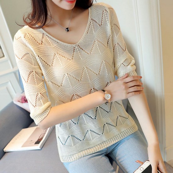 Short Sleeves V Neck Knitted Winter Top - White Short Sleeves V Neck Knitted Winter Top - White |image