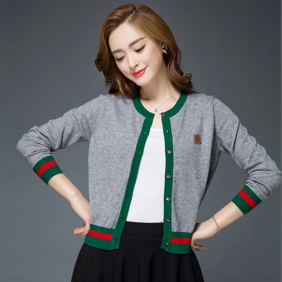 Trendy Front Button Knitted Cardigan Style Sweater - Grey |image