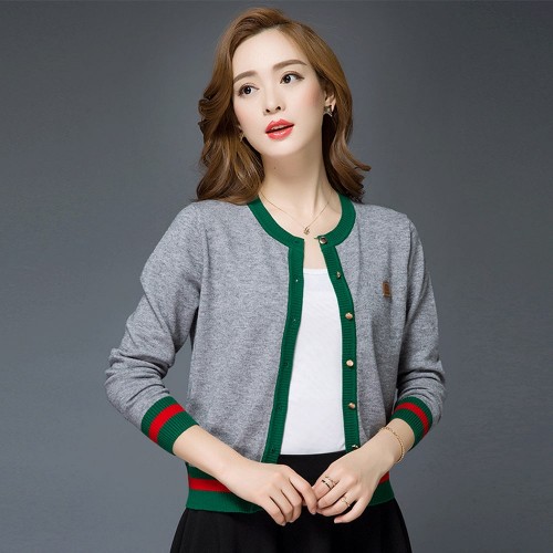 Trendy Front Button Knitted Cardigan Style Sweater - Grey |image