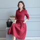 Long Sleeve Lapel Waist Belted Elegant Midi Dress - Red |image