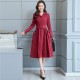 Long Sleeve Lapel Waist Belted Elegant Midi Dress - Red |image