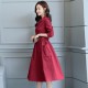 Long Sleeve Lapel Waist Belted Elegant Midi Dress - Red |image