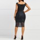 Trendy V Neck Off The Shoulder Mid Length Lace Dress - Black |image