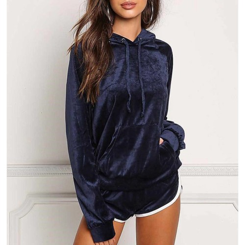 Hooded Full Sleeved Two Piece Winter Shorts Set - Blue |image