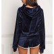 Hooded Full Sleeved Two Piece Winter Shorts Set - Blue |image
