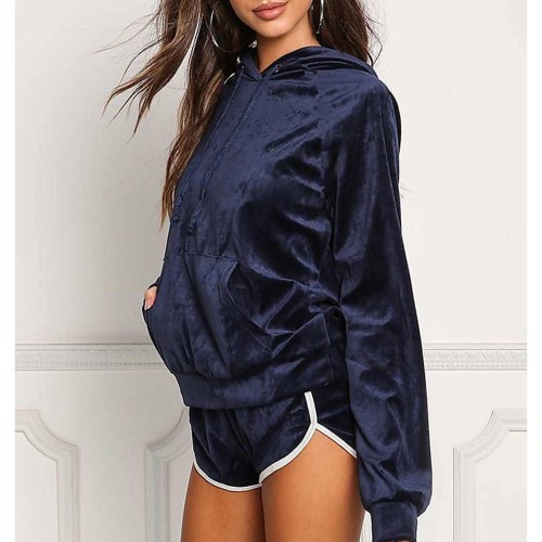 Hooded Full Sleeved Two Piece Winter Shorts Set - Blue |image