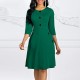 Button Solid Color Long Sleeved A-Line Women's Dress - Green |image