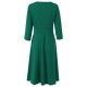 Button Solid Color Long Sleeved A-Line Women's Dress - Green |image