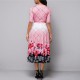 Floral Printed Contrast Round Neck Long Dress - Pink |image