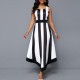 Elegant Round Neck Striped Sleeveless Party Dress -White |image