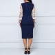 Classic Three Quarter Sleeves V-Neck Straight Cut Midi Dress - Blue |image