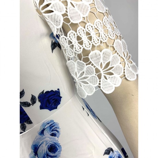 Showing images for Fancy floral sleeveless cold shoulder maxi dress -blue Fancy Floral Printed Sleeveless Cold Shoulder Maxi Dress - Blue |image