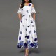  Fancy Floral Printed Sleeveless Cold Shoulder Maxi Dress - Blue 