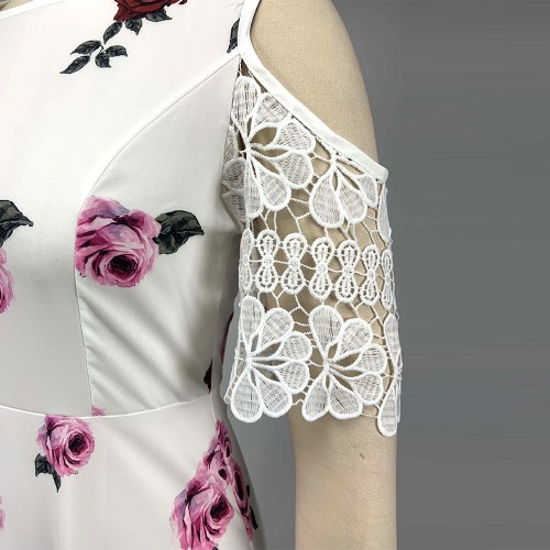 Fancy Floral Printed Sleeveless Cold Shoulder Maxi Dress - Red |image