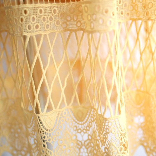 Trending Style Round Neck Mid Calf Lace Dress - Yellow |image