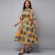 Classy Off Shoulder African Style Midi Pleated Gown - Orange |image