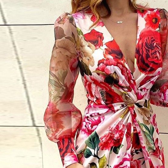 Showing images for Elegant Floral Print V-neck Long Sleeve Midi Dress - Red Elegant Floral Print V-Neck Long Sleeve Midi Dress - Red |image