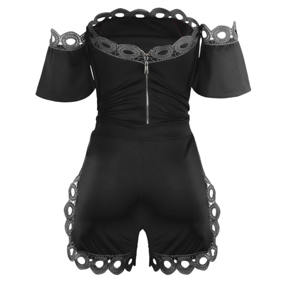 Trendy Off Shoulder Top and Shorts 2 Piece For Ladies-Black |image