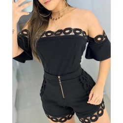 Trendy Off Shoulder Top and Shorts 2 Piece For Ladies-Black 