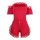  Trendy Off Shoulder Top and Shorts 2 Piece For Ladies-Red |image