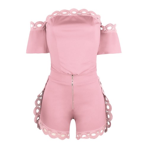  Trendy Off Shoulder Top and Shorts 2 Piece For Ladies - Pink |image