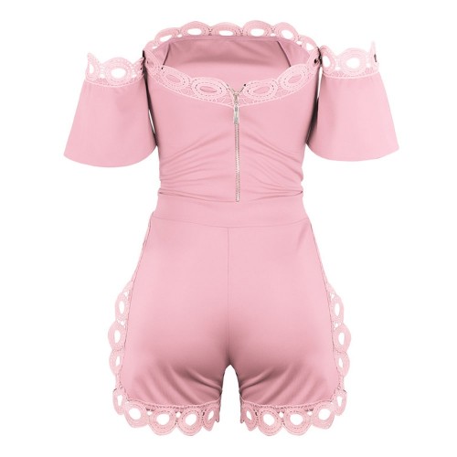  Trendy Off Shoulder Top and Shorts 2 Piece For Ladies - Pink |image