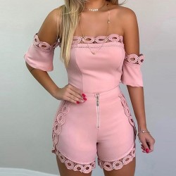  Trendy Off Shoulder Top and Shorts 2 Piece For Ladies - Pink