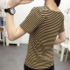 Women's Striped Short Sleeve V-Neck Blouse - Brown |image