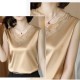 Ladies Sleeveless V-Neck Satin Blouse With Lace - Gold |image
