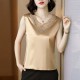 Ladies Sleeveless V-Neck Satin Blouse With Lace - Gold |image