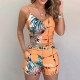 Women's Two Piece Crop top and Short Set - Orange 