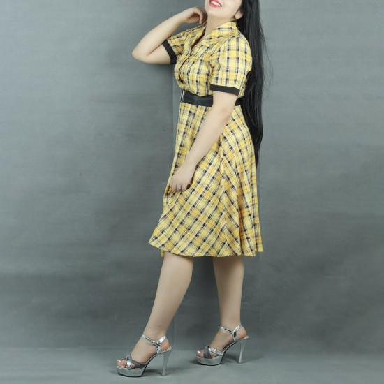 CVintage Style Geometric Printed Midi Dress With Belt - Yellow |image