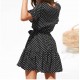 Polka Dot Short Sleeve V-Neck Short Dress - Black |image