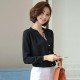 Decorative V Neck Solid Color Women's Shirt - Black |image