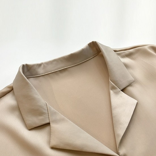 Suit Collar Long Sleeve Shirt For Women - Gold |image