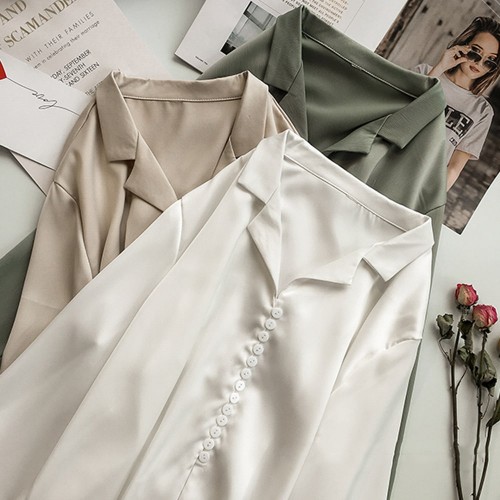 Suit Collar Long Sleeve Shirt For Women - White |image