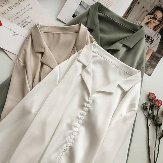 Suit Collar Long Sleeve Shirt For Women - White |image