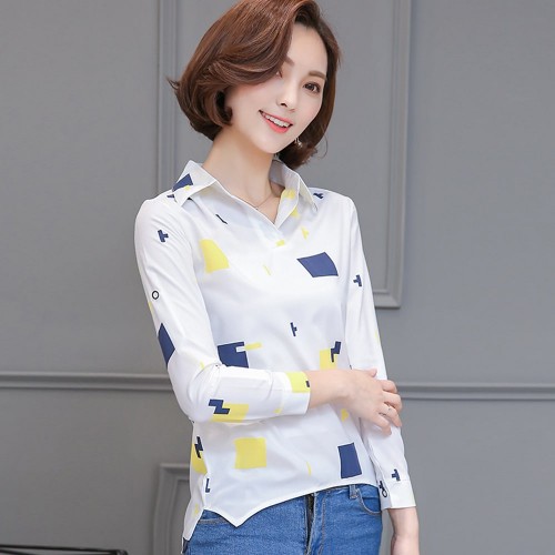 Block Pattern Printed Long Sleeve Shirt - Yellow |image