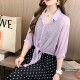 Elbow Length Sleeves Tie Front Pull Over Shirt - Purple |image