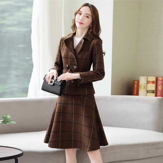 Beautiful Two Piece Tweed Jacket And A-Line Mini Skirt - Brown |image