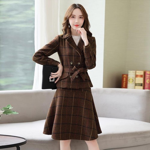 Beautiful Two Piece Tweed Jacket And A-Line Mini Skirt - Brown |image