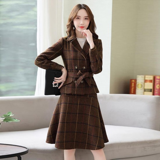 Beautiful Two Piece Tweed Jacket And A-Line Mini Skirt - Brown |image