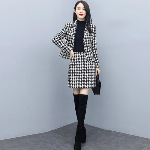 Elegant Matching Long Sleeve Jacket And Short Skirt - Black |image