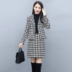 Elegant Matching Long Sleeve Jacket And Short Skirt - Black 